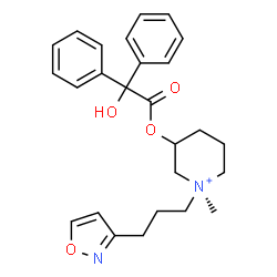 ChemSpider 2D Image | (1R)-3-[2-Hydroxy(diphenyl)acetoxy]-1-methyl-1-[3-(1,2-oxazol-3-yl)propyl]piperidinium | C26H31N2O4