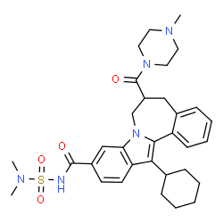 ChemSpider 2D Image | 13-Cyclohexyl-N-(dimethylsulfamoyl)-6-[(4-methyl-1-piperazinyl)carbonyl]-6,7-dihydro-5H-indolo[2,1-a][2]benzazepine-10-carboxamide | C32H41N5O4S