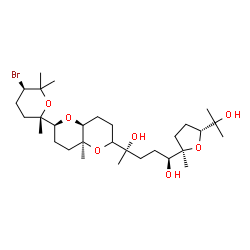 ChemSpider 2D Image | (1S,4S)-4-{(4aS,6S,8aS)-6-[(2S,5R)-5-Bromo-2,6,6-trimethyltetrahydro-2H-pyran-2-yl]-8a-methyloctahydropyrano[3,2-b]pyran-2-yl}-1-[(2R,5R)-5-(2-hydroxy-2-propanyl)-2-methyltetrahydro-2-furanyl]-1,4-pen
tanediol | C30H53BrO7