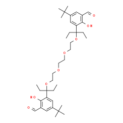 ChemSpider 2D Image | 3,3'-(3,14-Diethyl-4,7,10,13-tetraoxahexadecane-3,14-diyl)bis[2-hydroxy-5-(2-methyl-2-propanyl)benzaldehyde] | C38H58O8