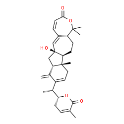 ChemSpider 2D Image | (6aS,7aR,11aR,11bS,13aR)-6a-Hydroxy-1,1,11a-trimethyl-8-methylene-9-{(1R)-1-[(2R)-5-methyl-6-oxo-3,6-dihydro-2H-pyran-2-yl]ethyl}-6a,7,7a,8,11,11a,11b,12,13,13a-decahydrobenzo[1,2]azuleno[6,5-c]oxepin
-3(1H)-one | C30H38O5