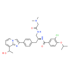 ChemSpider 2D Image | 3-Chloro-N-[(2S)-1-[(N,N-dimethylglycyl)amino]-3-{4-[8-(1-hydroxyethyl)imidazo[1,2-a]pyridin-2-yl]phenyl}-2-propanyl]-4-isopropoxybenzamide | C32H38ClN5O4