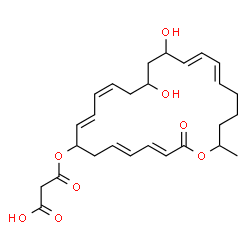 ChemSpider 2D Image | 3-{[(3E,5E,9E,11Z,17E,19E)-14,16-Dihydroxy-24-methyl-2-oxooxacyclotetracosa-3,5,9,11,17,19-hexaen-8-yl]oxy}-3-oxopropanoic acid | C27H36O8