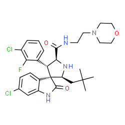 ChemSpider 2D Image | (2'S,3R,4'R,5'S)-6-Chloro-4'-(3-chloro-2-fluorophenyl)-2'-(2,2-dimethylpropyl)-N-[2-(4-morpholinyl)ethyl]-2-oxo-1,2-dihydrospiro[indole-3,3'-pyrrolidine]-5'-carboxamide | C29H35Cl2FN4O3