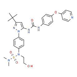 ChemSpider 2D Image | 1-[1-{4-[(Dimethylsulfamoyl)(2-hydroxyethyl)amino]phenyl}-3-(2-methyl-2-propanyl)-1H-pyrazol-5-yl]-3-[4-(4-pyridinyloxy)phenyl]urea | C29H35N7O5S