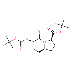 ChemSpider 2D Image | 2-Methyl-2-propanyl (3R,6S,8aR)-6-({[(2-methyl-2-propanyl)oxy]carbonyl}amino)-5-oxooctahydro-3-indolizinecarboxylate | C18H30N2O5