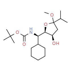 ChemSpider 2D Image | Methyl (5R)-5-cyclohexyl-2,5-dideoxy-1-C-isopropyl-5-({[(2-methyl-2-propanyl)oxy]carbonyl}amino)-D-threo-pentofuranoside | C20H37NO5