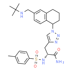 ChemSpider 2D Image | N~2~-[(4-Methylphenyl)sulfonyl]-3-[1-(6-{[(2-methyl-2-propanyl)amino]methyl}-1,2,3,4-tetrahydro-1-naphthalenyl)-1H-1,2,3-triazol-4-yl]-D-alaninamide | C27H36N6O3S