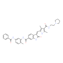 ChemSpider 2D Image | (3Z)-N-[5-(Benzoylamino)-2-methylphenyl]-3-[(3,5-dimethyl-4-{[2-(1-pyrrolidinyl)ethyl]carbamoyl}-1H-pyrrol-2-yl)methylene]-2-oxo-6-indolinecarboxamide | C37H38N6O4