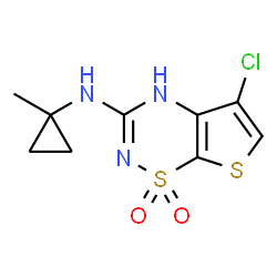ChemSpider 2D Image | 5-Chloro-N-(1-methylcyclopropyl)-4H-thieno[3,2-e][1,2,4]thiadiazin-3-amine 1,1-dioxide | C9H10ClN3O2S2