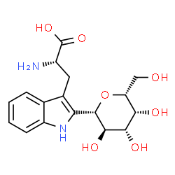 ChemSpider 2D Image | (2S)-2-Amino-3-{2-[(2S,3R,4R,5R,6R)-3,4,5-trihydroxy-6-(hydroxymethyl)tetrahydro-2H-pyran-2-yl]-1H-indol-3-yl}propanoic acid | C17H22N2O7
