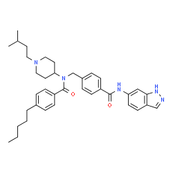 ChemSpider 2D Image | N-[4-(1H-Indazol-6-ylcarbamoyl)benzyl]-N-[1-(3-methylbutyl)-4-piperidinyl]-4-pentylbenzamide | C37H47N5O2