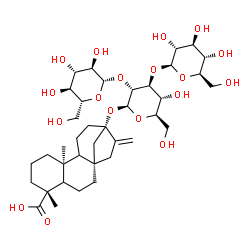 ChemSpider 2D Image | (5xi,8alpha,9xi,10alpha,13alpha)-13-{[beta-D-Glucopyranosyl-(1->2)-[beta-D-glucopyranosyl-(1->3)]-beta-D-glucopyranosyl]oxy}kaur-16-en-18-oic acid | C38H60O18