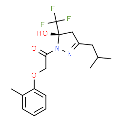 ChemSpider 2D Image | 1-[(5R)-5-Hydroxy-3-isobutyl-5-(trifluoromethyl)-4,5-dihydro-1H-pyrazol-1-yl]-2-(2-methylphenoxy)ethanone | C17H21F3N2O3