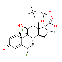 ChemSpider 2D Image | (6alpha,11beta,16alpha,17alpha)-6,9-Difluoro-11-hydroxy-16-methyl-17-({[(2-methyl-2-propanyl)oxy]carbonyl}oxy)-3-oxoandrosta-1,4-diene-17-carboxylic acid | C26H34F2O7