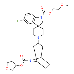 ChemSpider 2D Image | 2-Methoxyethyl 5-fluoro-1'-(8-{[(3S)-tetrahydro-3-furanyloxy]carbonyl}-8-azabicyclo[3.2.1]oct-3-yl)spiro[indole-3,4'-piperidine]-1(2H)-carboxylate | C28H38FN3O6
