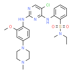 ChemSpider 2D Image | 2-[(5-Chloro-2-{[2-methoxy-4-(4-methyl-1-piperazinyl)phenyl]amino}-4-pyrimidinyl)amino]-N-ethyl-N-methylbenzenesulfonamide | C25H32ClN7O3S