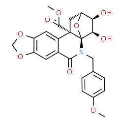 ChemSpider 2D Image | Methyl (1S,13S,15R,16S,17R)-16,17-dihydroxy-2-(4-methoxybenzyl)-3-oxo-7,9,18-trioxa-2-azapentacyclo[13.2.1.0~1,13~.0~4,12~.0~6,10~]octadeca-4(12),5,10-triene-13-carboxylate | C24H23NO9