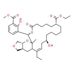 ChemSpider 2D Image | (E)-ethyl 15-ethyl-12-hydroxy-25-(2'-hydroxy-3'-(methoxycarbonyl)phenyl)-24-methyl-1-oxo-icosahydro-1H-furopyrano[2,3-c]oxacyclononadecine-6-carboxylate | C37H54O10