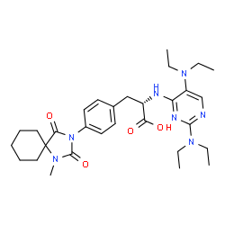 ChemSpider 2D Image | N-[2,5-Bis(diethylamino)-4-pyrimidinyl]-4-(1-methyl-2,4-dioxo-1,3-diazaspiro[4.5]dec-3-yl)-L-phenylalanine | C30H43N7O4
