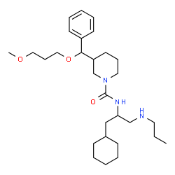 ChemSpider 2D Image | N-[1-Cyclohexyl-3-(propylamino)-2-propanyl]-3-[(3-methoxypropoxy)(phenyl)methyl]-1-piperidinecarboxamide | C29H49N3O3
