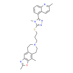 ChemSpider 2D Image | 2,10-Dimethyl-7-(3-{[4-methyl-5-(2-methyl-5-quinolinyl)-4H-1,2,4-triazol-3-yl]sulfanyl}propyl)-6,7,8,9-tetrahydro-5H-[1,3]oxazolo[4,5-h][3]benzazepine | C29H32N6OS