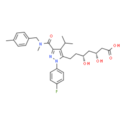 ChemSpider 2D Image | (3R,5R)-7-{1-(4-Fluorophenyl)-4-isopropyl-3-[methyl(4-methylbenzyl)carbamoyl]-1H-pyrazol-5-yl}-3,5-dihydroxyheptanoic acid | C29H36FN3O5
