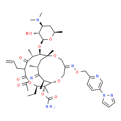 ChemSpider 2D Image | (1S,2R,3R,8R,9R,10R,13E,16S,17Z,18R)-17-(Acetylimino)-6-allyl-9-{[(2S,3R,4S,6R)-4-(dimethylamino)-3-hydroxy-6-methyltetrahydro-2H-pyran-2-yl]oxy}-3-ethyl-2,8,10,16,18-pentamethyl-5,7-dioxo-13-({[5-(1H
-pyrazol-1-yl)-2-pyridinyl]methoxy}imino)-4,11,15-trioxabicyclo[8.5.4]nonadec-2-yl carbamate | C46H67N7O12