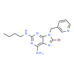 ChemSpider 2D Image | 8-Bromo-N~2~-butyl-9-(3-pyridinylmethyl)-9H-purine-2,6-diamine | C15H18BrN7