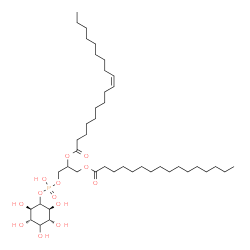 ChemSpider 2D Image | 1-[(Hydroxy{[(2R,3S,5R,6S)-2,3,4,5,6-pentahydroxycyclohexyl]oxy}phosphoryl)oxy]-3-(palmitoyloxy)-2-propanyl (9Z)-9-octadecenoate | C43H81O13P