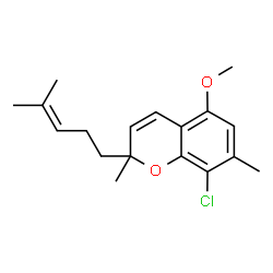 ChemSpider 2D Image | 8-Chloro-5-methoxy-2,7-dimethyl-2-(4-methyl-3-penten-1-yl)-2H-chromene | C18H23ClO2