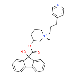 ChemSpider 2D Image | (1R)-3-{[(9-Hydroxy-9H-fluoren-9-yl)carbonyl]oxy}-1-methyl-1-[3-(4-pyridinyl)propyl]piperidinium | C28H31N2O3