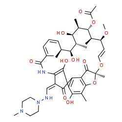 ChemSpider 2D Image | (7S,9E,11S,12R,13S,14R,15R,16R,17S,18S,19Z,21E,26Z)-2,15,17,29-Tetrahydroxy-11-methoxy-3,7,12,14,16,18,22-heptamethyl-26-{[(4-methyl-1-piperazinyl)amino]methylene}-6,23,27-trioxo-8,30-dioxa-24-azatetr
acyclo[23.3.1.1~4,7~.0~5,28~]triaconta-1(28),2,4,9,19,21,25(29)-heptaen-13-yl acetate | C43H58N4O12