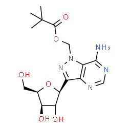 ChemSpider 2D Image | (1S,2xi)-1-(7-Amino-1-{[(2,2-dimethylpropanoyl)oxy]methyl}-1H-pyrazolo[4,3-d]pyrimidin-3-yl)-1,4-anhydro-D-threo-pentitol | C16H23N5O6