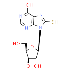 ChemSpider 2D Image | 9-[(2xi)-beta-D-threo-Pentofuranosyl]-8-sulfanyl-9H-purin-6-ol | C10H12N4O5S
