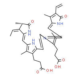 ChemSpider 2D Image | 3-[2-[(Z)-[3-(2-carboxyethyl)-4-methyl-5-[(Z)-(3-methyl-5-oxo-4-vinyl-pyrrol-2-ylidene)methyl]pyrrol-2-ylidene]methyl]-5-[(Z)-[(3Z,4S)-3-ethylidene-4-methyl-5-oxo-pyrrolidin-2-ylidene]methyl]-4-methyl-1H-pyrrol-3-yl]propanoic acid | C33H36N4O6