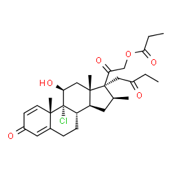 ChemSpider 2D Image | (11beta,16beta)-9-Chloro-11-hydroxy-16-methyl-3,20-dioxo-17-(2-oxobutyl)pregna-1,4-dien-21-yl propionate | C29H39ClO6