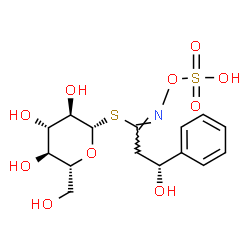 ChemSpider 2D Image | 1-S-[(1Z,3R)-3-Hydroxy-3-phenyl-N-(sulfooxy)propanimidoyl]-1-thio-beta-D-glucopyranose | C15H21NO10S2
