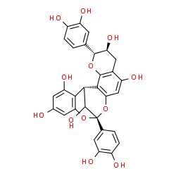 ChemSpider 2D Image | (2R,3S,8S,14R,15R)-2,8-Bis(3,4-dihydroxyphenyl)-3,4-dihydro-8,14-methano-2H,14H-1-benzopyrano[7,8-d][1,3]benzodioxocin-3,5,11,13,15-pentol | C30H24O12