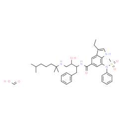 ChemSpider 2D Image | Formic acid - N-{4-[(2,6-dimethyl-2-heptanyl)amino]-3-hydroxy-1-phenyl-2-butanyl}-3-ethyl-7-[(methylsulfonyl)(phenyl)amino]-1H-indole-5-carboxamide (1:1) | C38H52N4O6S