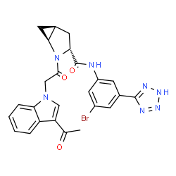 ChemSpider 2D Image | (1S,3R,5S)-2-[(3-Acetyl-1H-indol-1-yl)acetyl]-N-[3-bromo-5-(2H-tetrazol-5-yl)phenyl]-2-azabicyclo[3.1.0]hexane-3-carboxamide | C25H22BrN7O3