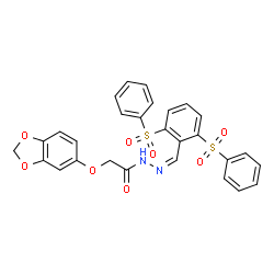 ChemSpider 2D Image | 2-(1,3-Benzodioxol-5-yloxy)-N'-{(Z)-[2,6-bis(phenylsulfonyl)phenyl]methylene}acetohydrazide | C28H22N2O8S2