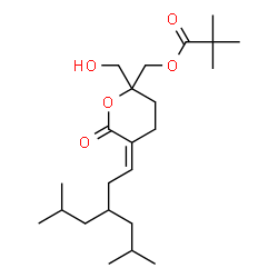 ChemSpider 2D Image | [(5Z)-2-(Hydroxymethyl)-5-(3-isobutyl-5-methylhexylidene)-6-oxotetrahydro-2H-pyran-2-yl]methyl pivalate | C23H40O5