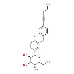 ChemSpider 2D Image | (1S)-1,5-Anhydro-1-{4-chloro-3-[4-(4-hydroxy-1-butyn-1-yl)benzyl]phenyl}-D-glucitol | C23H25ClO6