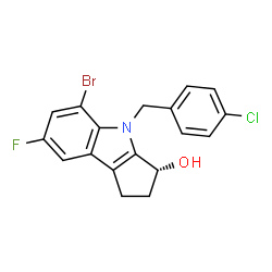 ChemSpider 2D Image | (3R)-5-Bromo-4-(4-chlorobenzyl)-7-fluoro-1,2,3,4-tetrahydrocyclopenta[b]indol-3-ol | C18H14BrClFNO