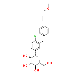 ChemSpider 2D Image | (1S)-1,5-Anhydro-1-{4-chloro-3-[4-(3-methoxy-1-propyn-1-yl)benzyl]phenyl}-D-glucitol | C23H25ClO6