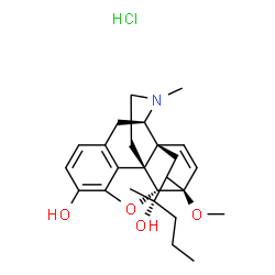 ChemSpider 2D Image | (5alpha,6beta,14beta)-18-[(2S)-2-Hydroxy-2-pentanyl]-6-methoxy-17-methyl-7,8-didehydro-18,19-dihydro-4,5-epoxy-6,14-ethenomorphinan-3-ol hydrochloride (1:1) | C25H34ClNO4