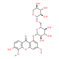 ChemSpider 2D Image | 6-Hydroxy-3,5-dimethoxy-9-oxo-9H-xanthen-1-yl 6-O-beta-D-xylopyranosyl-beta-D-glucopyranoside | C26H30O15