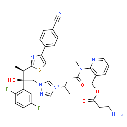 ChemSpider 2D Image | (2-{[(1-{1-[(2R,3R)-3-[4-(4-Cyanophenyl)-1,3-thiazol-2-yl]-2-(2,5-difluorophenyl)-2-hydroxybutyl]-1H-1,2,4-triazol-4-ium-4-yl}ethoxy)carbonyl](methyl)amino}-3-pyridinyl)methyl beta-alaninate | C35H35F2N8O5S