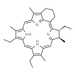 ChemSpider 2D Image | (1Z,9Z,15Z,19Z,22R,23R)-13,17,23-Triethyl-12,18,22,27-tetramethyl-8,24,25,26-tetraazahexacyclo[19.2.1.1~6,9~.1~11,14~.1~16,19~.0~2,7~]heptacosa-1,6(27),7,9,11,13,15,17,19,21(24)-decaene | C33H40N4